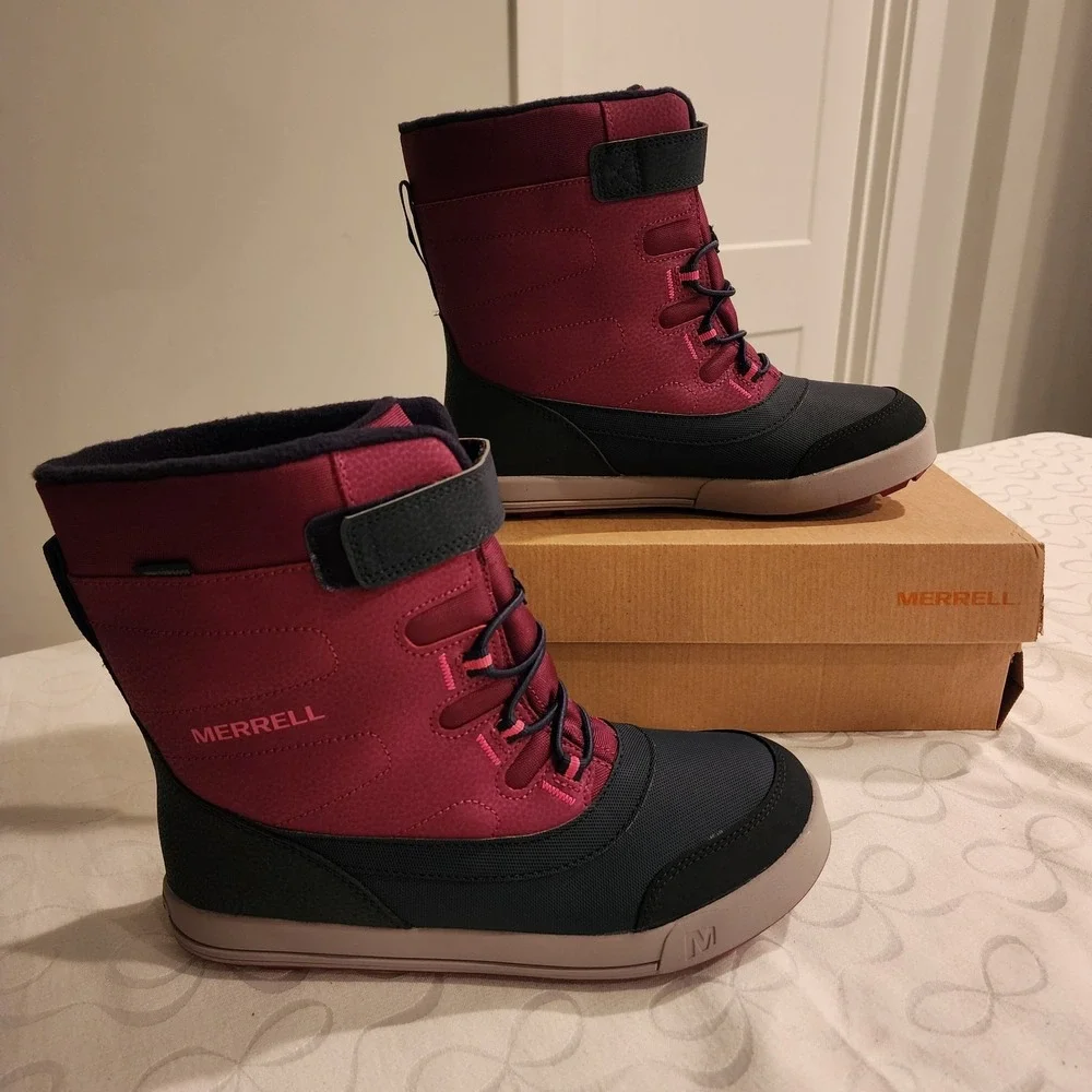Merrell Snow Storm Waterproof Boots Girls 6 Medium Berry Navy Winter Insulated